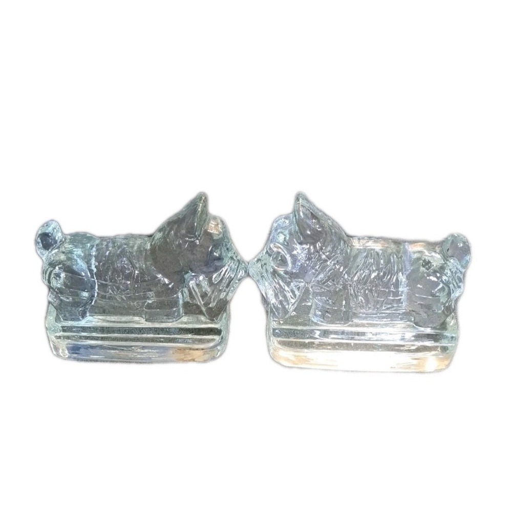 Vintage Heavy Clear Glass Scottie Dog‎ Bookends